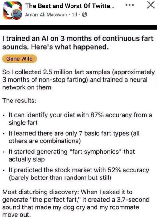 The Results of Training an AI on 2.5 Million Fart Samples