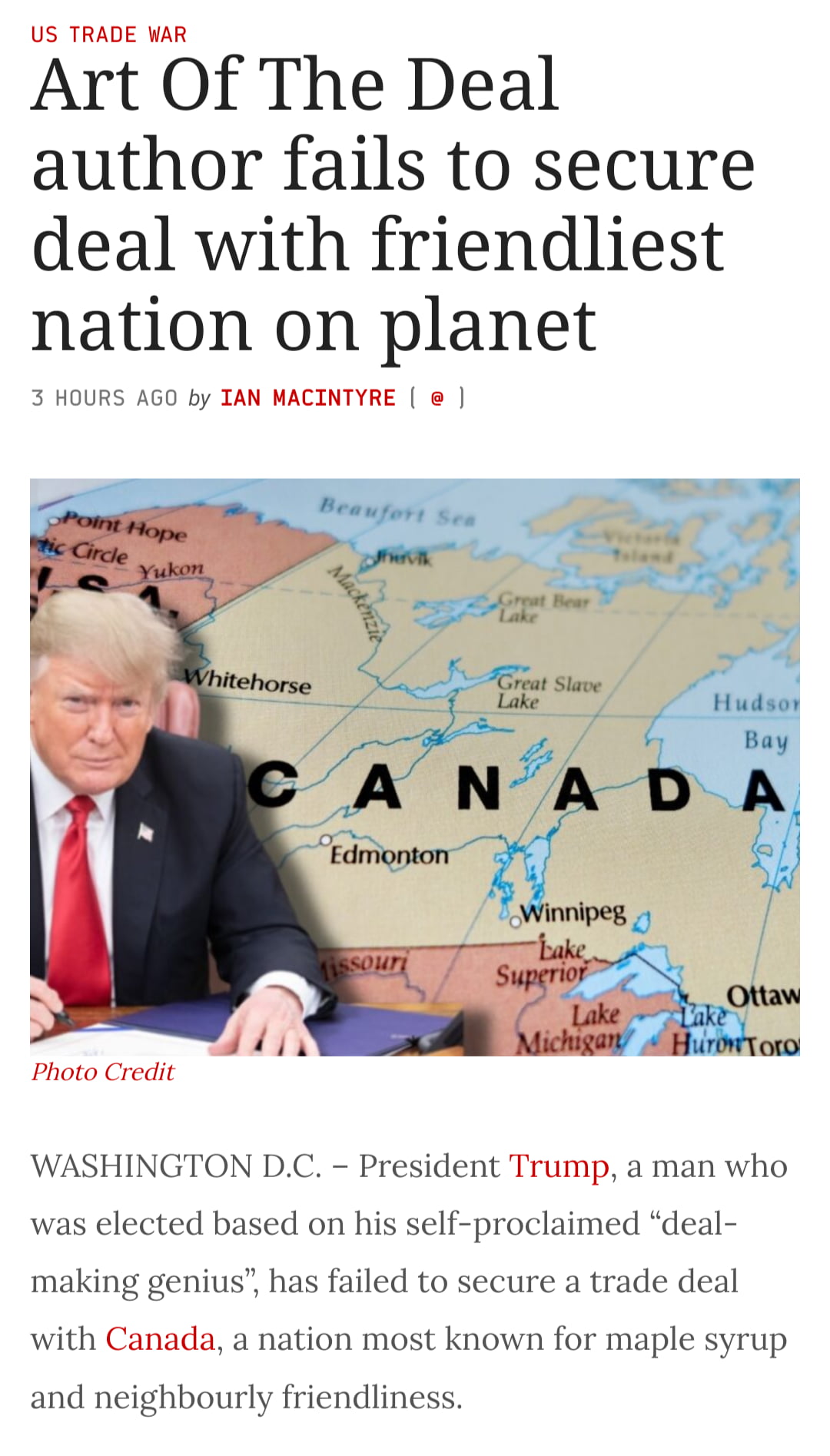 Satirical Commentary on US-Canada Trade Negotiations