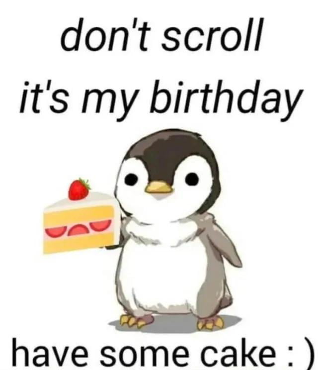 A Solo Birthday Celebration Featuring a Cute Penguin Offering Cake