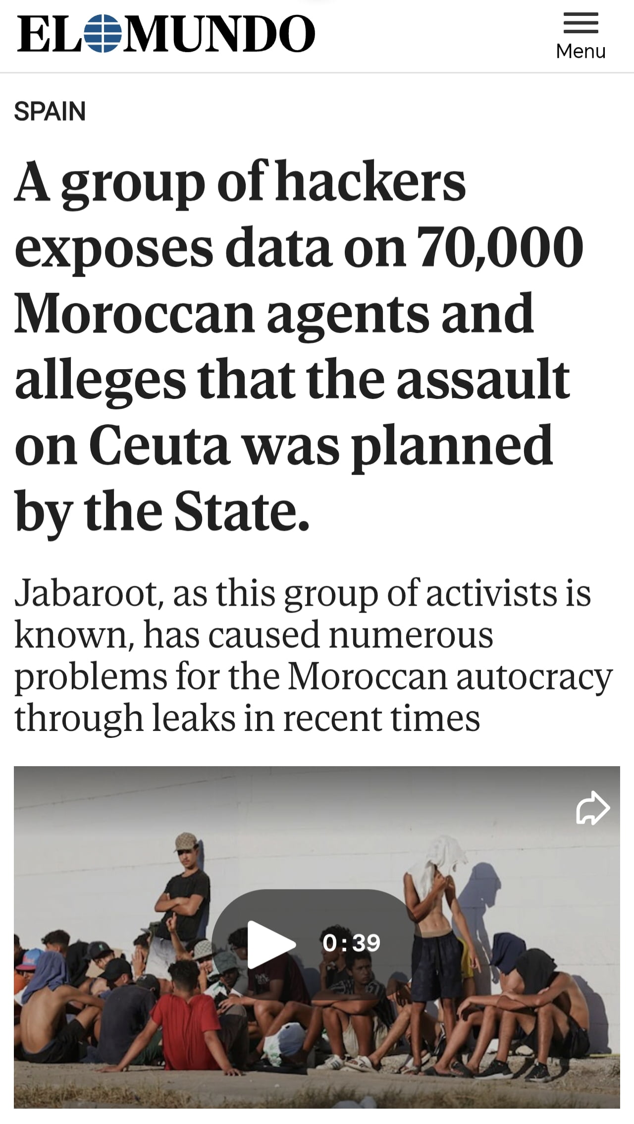 Hackers Leak Data on 70,000 Moroccan Agents, Alleging State Involvement in Ceuta Assault