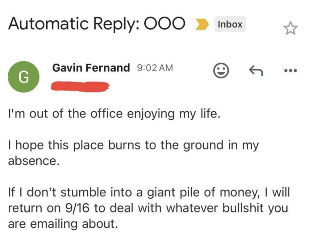 An Employee's Unfiltered Out-of-Office Email Reply - Funny on Aviaclip