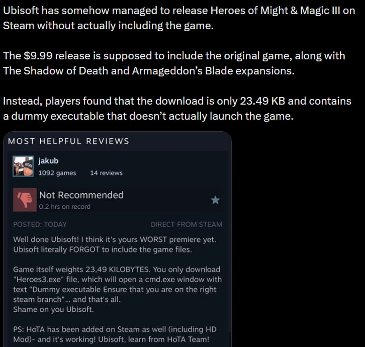 Ubisoft Releases Heroes of Might & Magic III on Steam Without Game Files - Gaming on Aviaclip