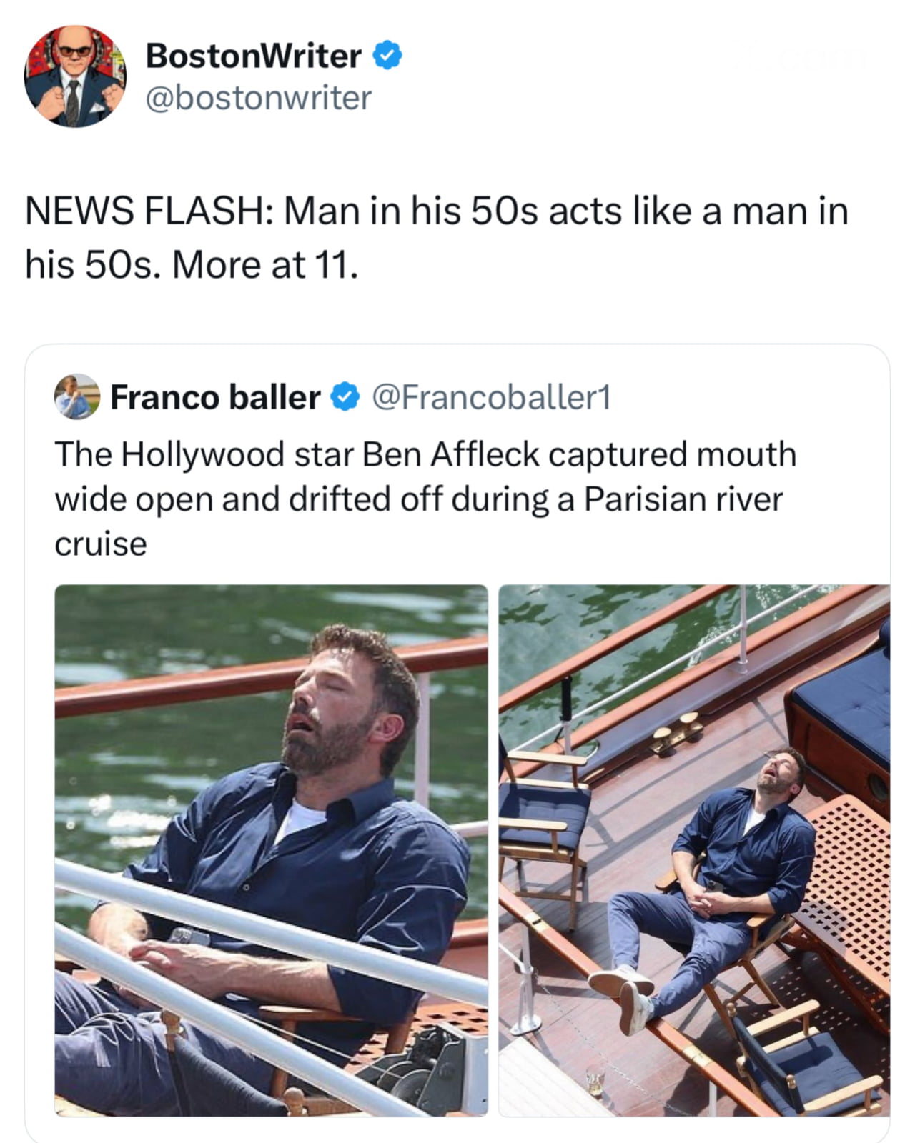 Ben Affleck Caught Napping During Parisian River Cruise