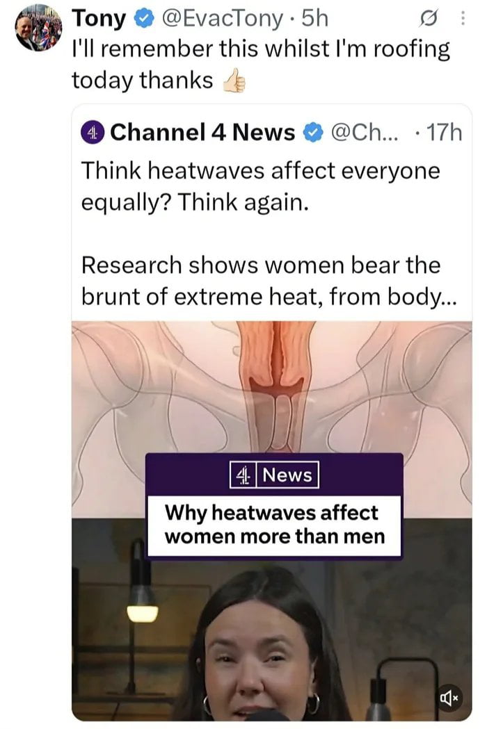 Roofer Responds to News Report on Heatwave Gender Disparities - Funny on Aviaclip