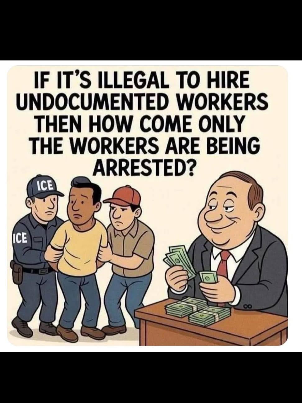 A Political Cartoon Questioning Immigration Enforcement Disparities