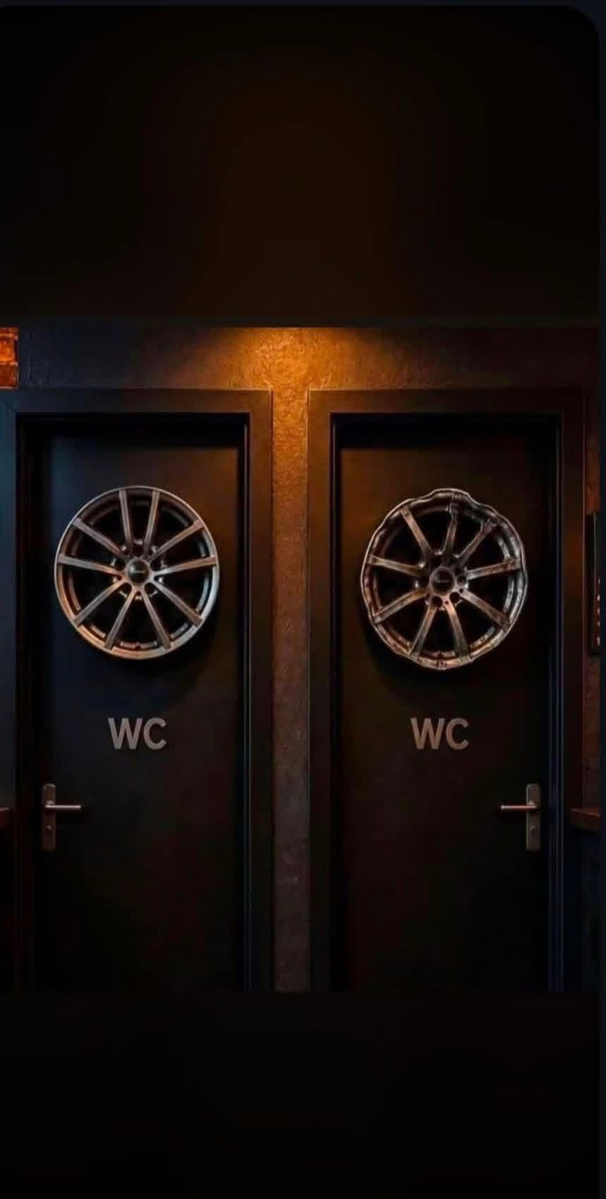 Restroom Doors Feature Contrasting Car Wheel Designs - Funny on Aviaclip