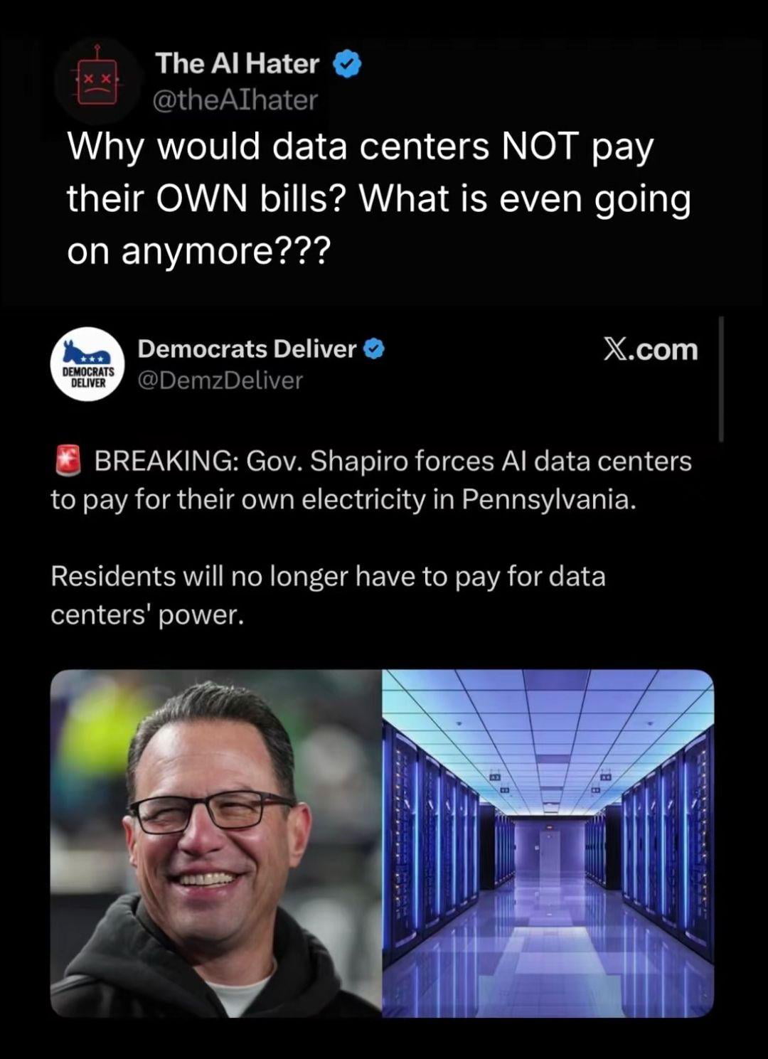 Pennsylvania Governor Josh Shapiro Mandates Data Centers Pay Their Own Electricity Costs