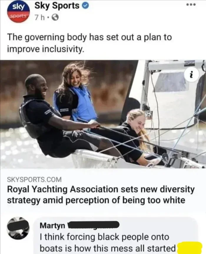 Social Media User Responds to Royal Yachting Association Diversity Strategy