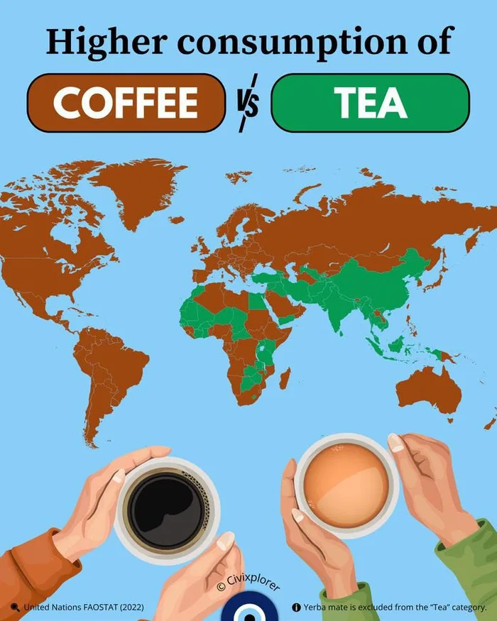 Global Trends: A Map Comparing Coffee Versus Tea Consumption - Interesting on Aviaclip