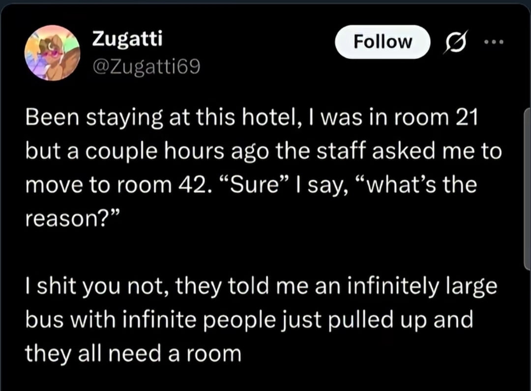 A Mathematical Joke About Hilbert's Paradox of the Grand Hotel - Interesting on Aviaclip