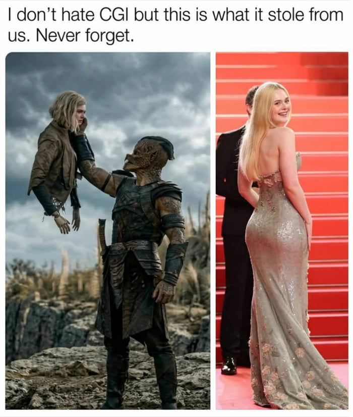 Comparing Elle Fanning's Red Carpet Appearance to Her CGI-Heavy Film Role - Memes on Aviaclip