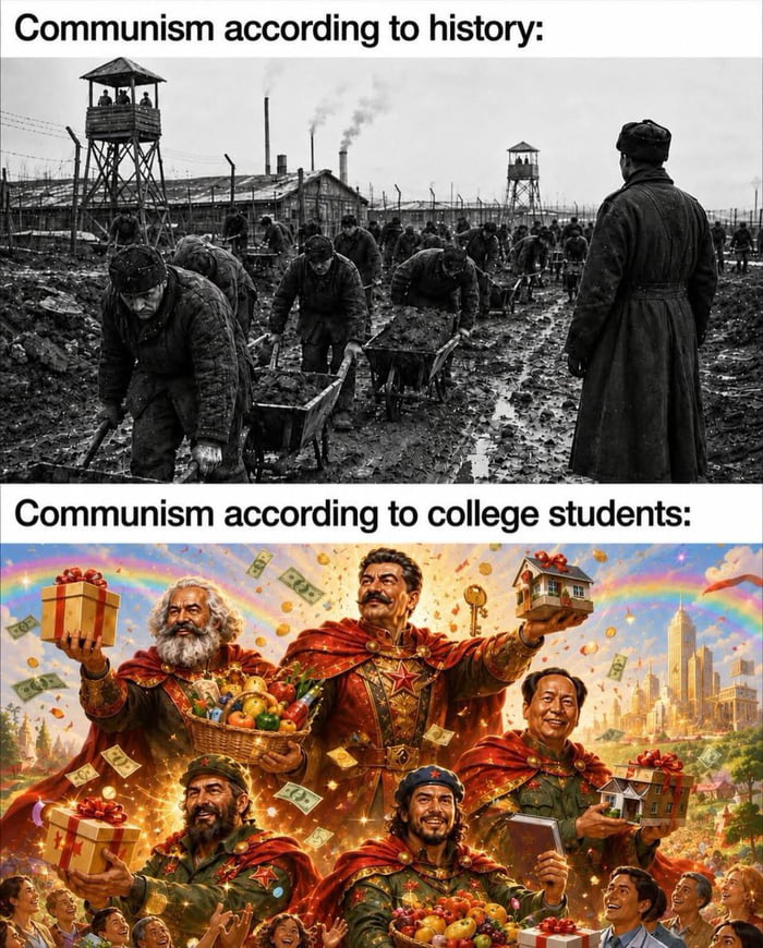 A Satirical Comparison of Communism's Historical Reality Versus Idealized Perceptions - Memes on Aviaclip