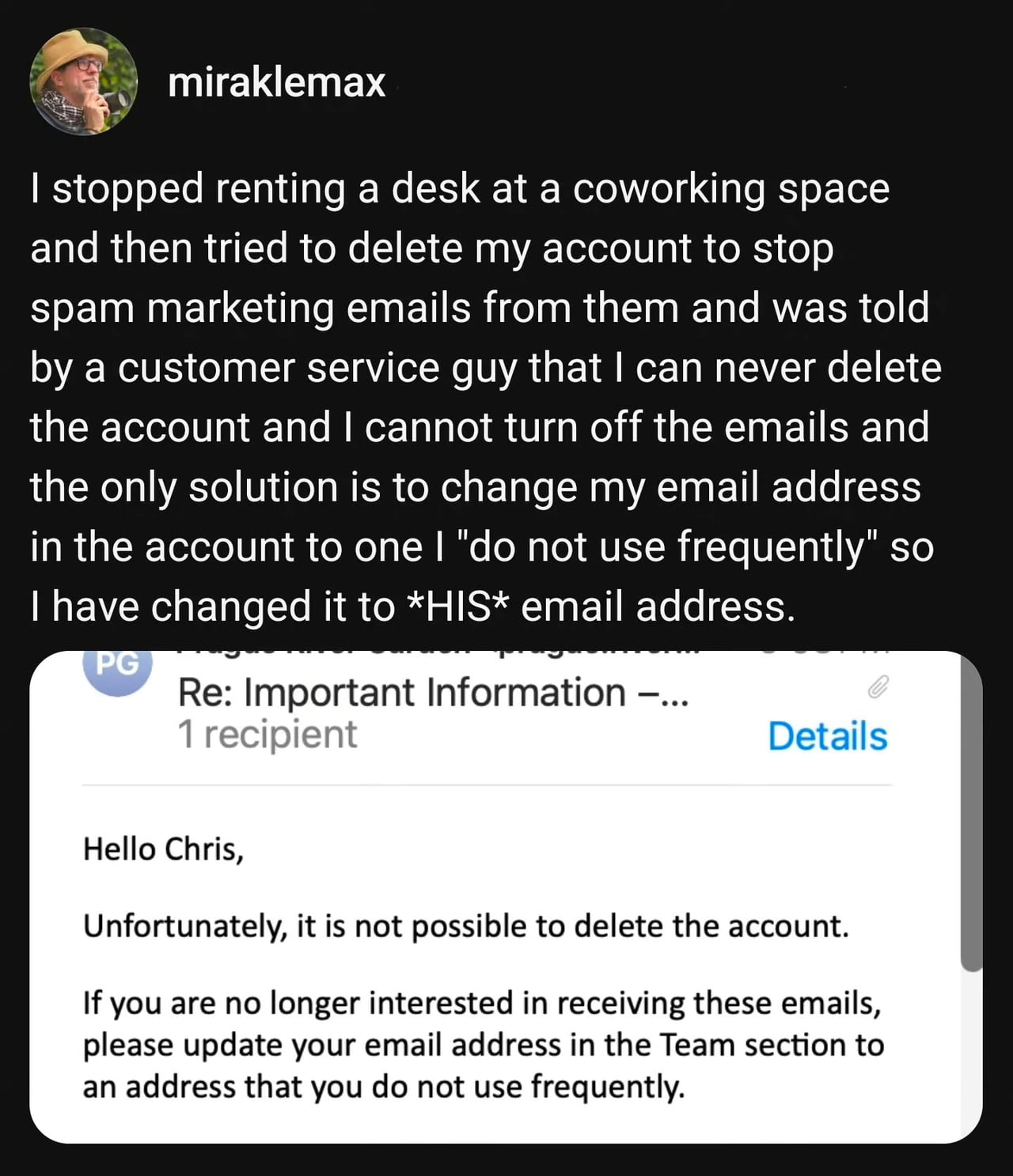 User Gets Creative Revenge After Coworking Space Refuses Account Deletion - Funny on Aviaclip