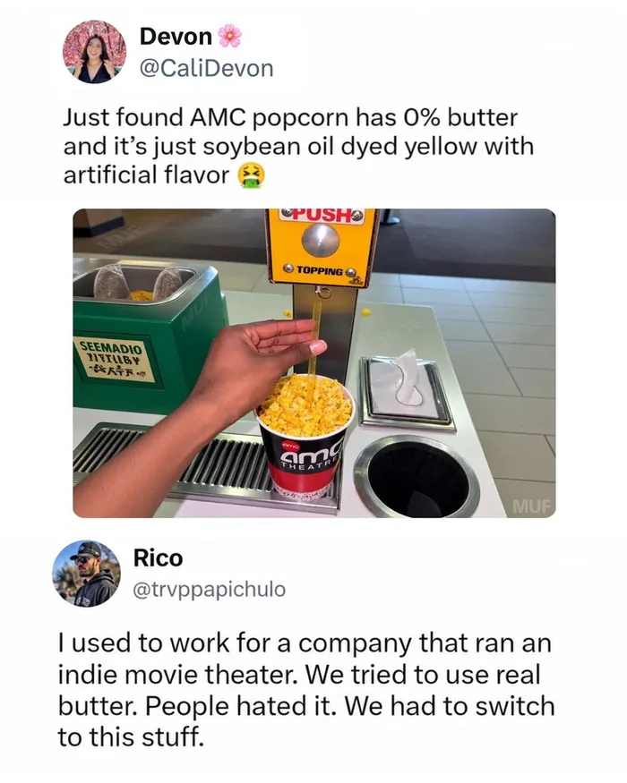 The Truth About Movie Theater Popcorn Topping - Interesting on Aviaclip