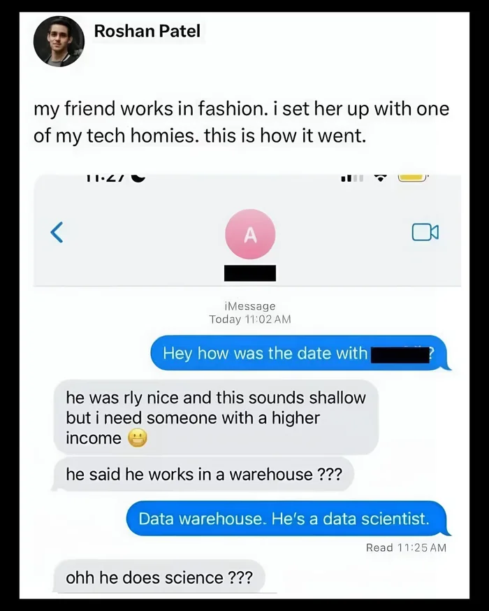 A Misunderstanding Over Data Warehousing Leads to an Awkward Dating Rejection