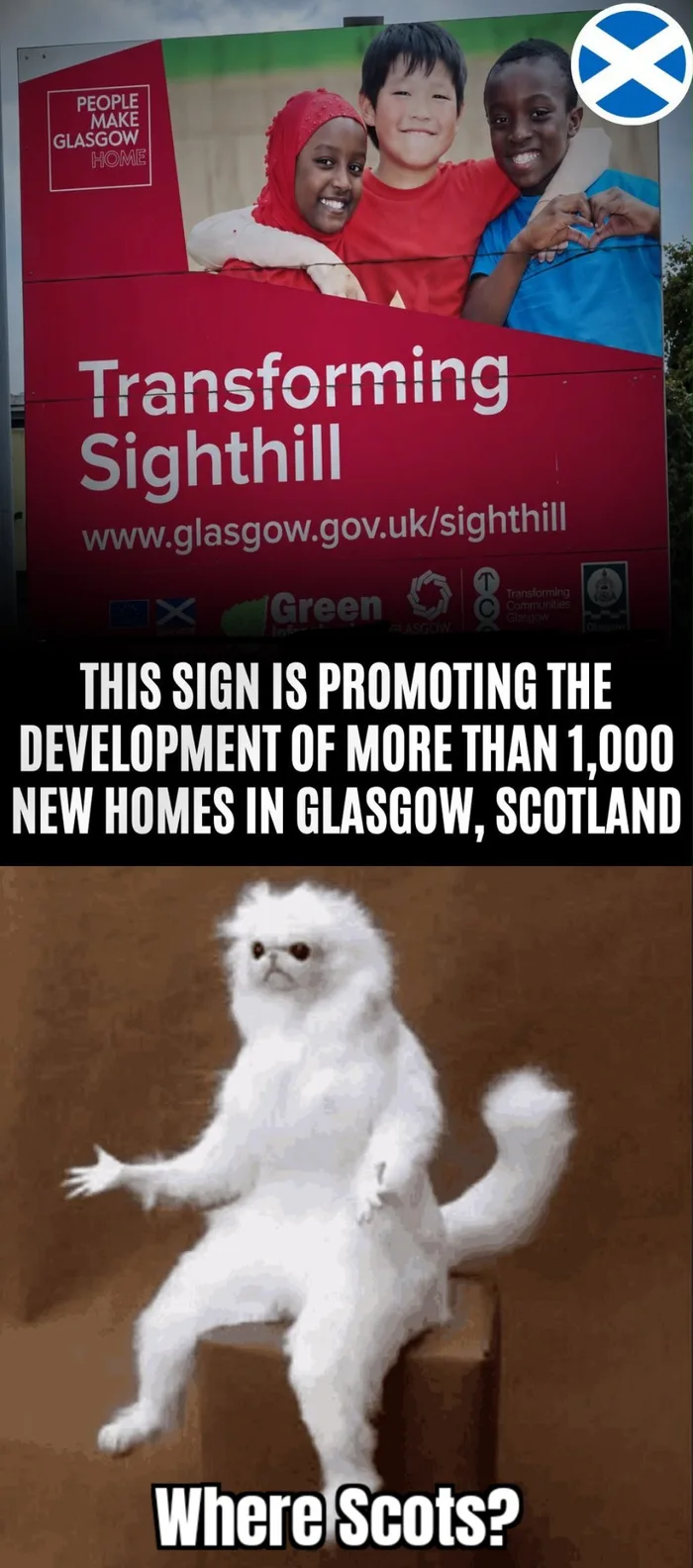 Public Housing Sign in Glasgow Sparks Online Commentary - Memes on Aviaclip