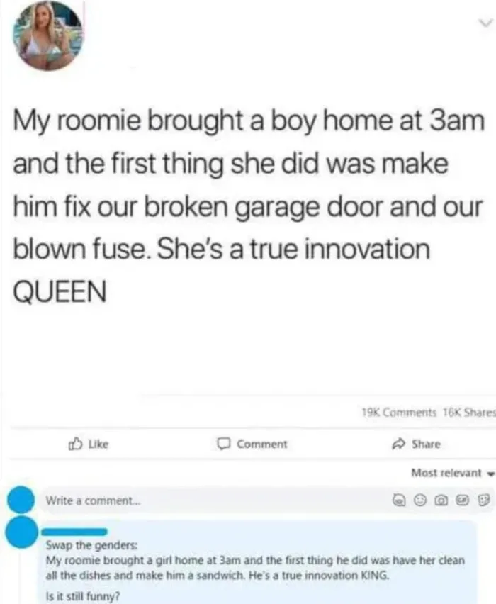 Social Media Post Sparks Debate Over Gender Roles and Double Standards - Memes on Aviaclip