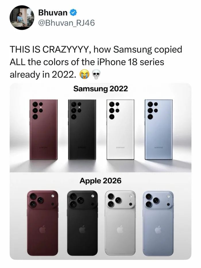 Social Media Post Compares Smartphone Design Similarities Between Samsung and Apple - Memes on Aviaclip