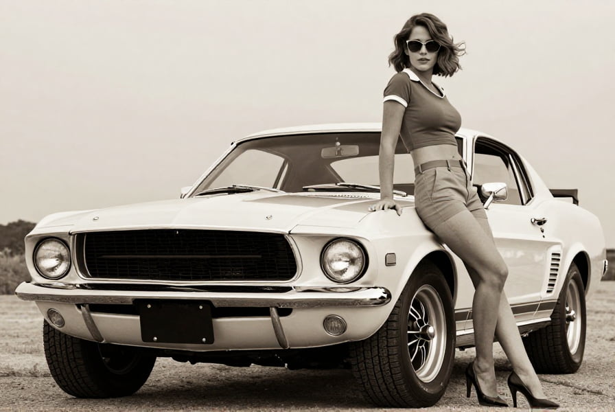 A Vintage Aesthetic: Classic Muscle Car and Retro-Style Portrait - Interesting on Aviaclip