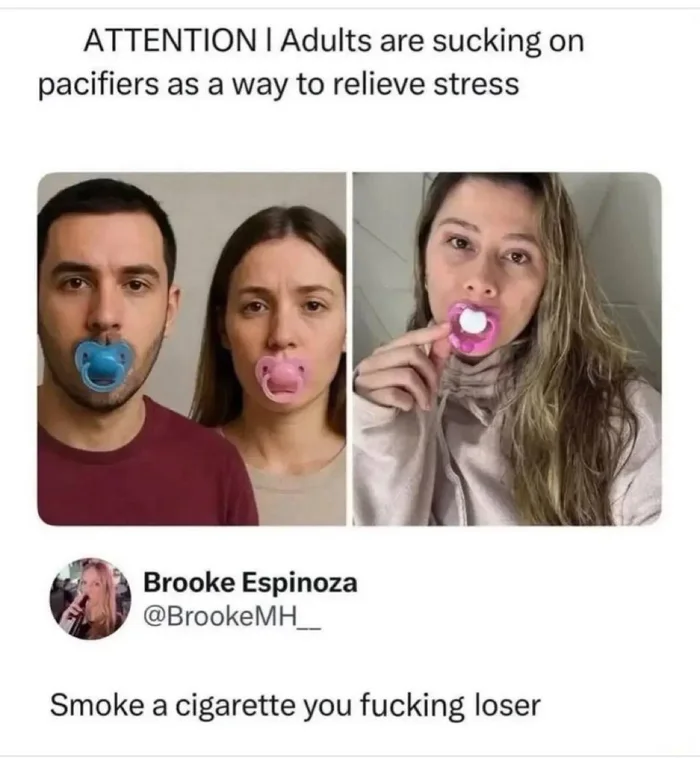 Social Media Trend Features Adults Using Pacifiers for Stress Relief - Memes on Aviaclip