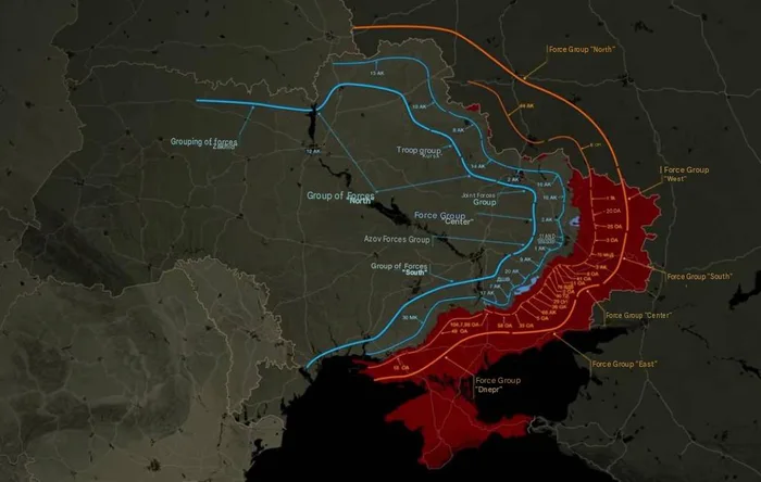 Military Map Illustrating Force Groupings in Ukraine - Interesting on Aviaclip