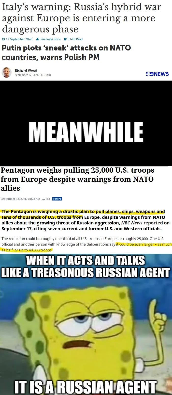 Contrasting News Headlines Highlight Tensions Over U.S. Troop Presence in Europe - Memes on Aviaclip
