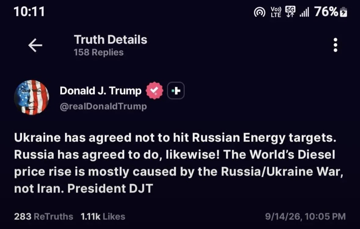 Donald Trump Social Media Post Claims Agreement Between Ukraine and Russia Regarding Energy Targets - Memes on Aviaclip