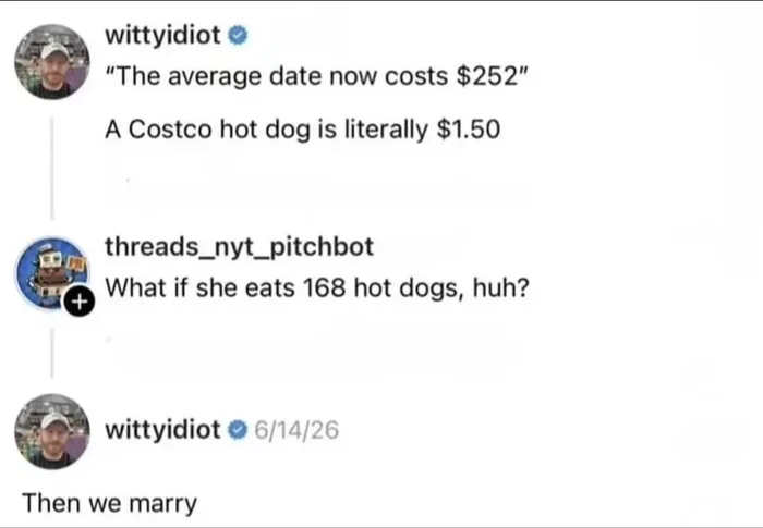 A Viral Exchange About the Cost of Dating and Costco Hot Dogs