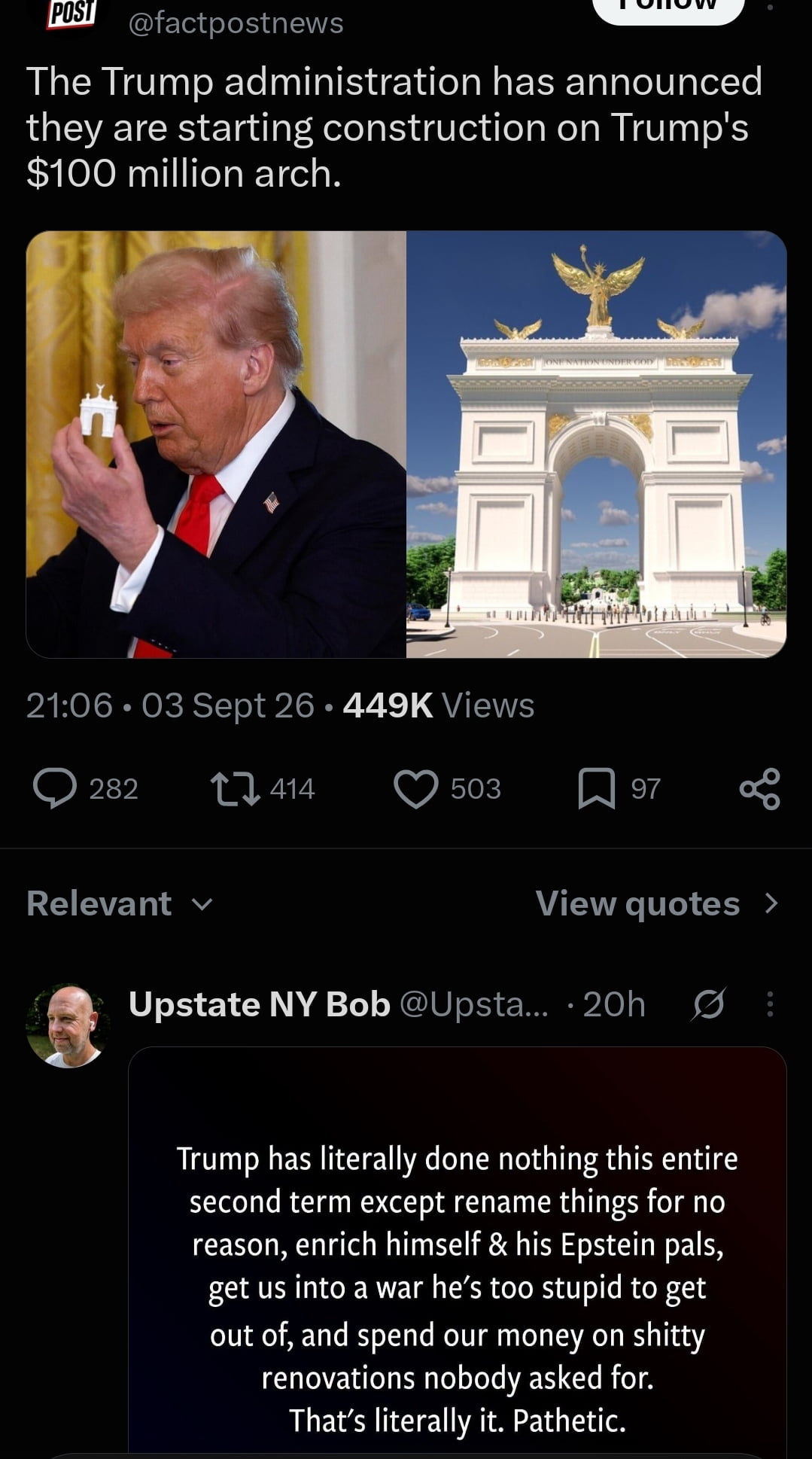 Social Media Post Claims $100 Million Arch Project Under Trump Administration - Memes on Aviaclip