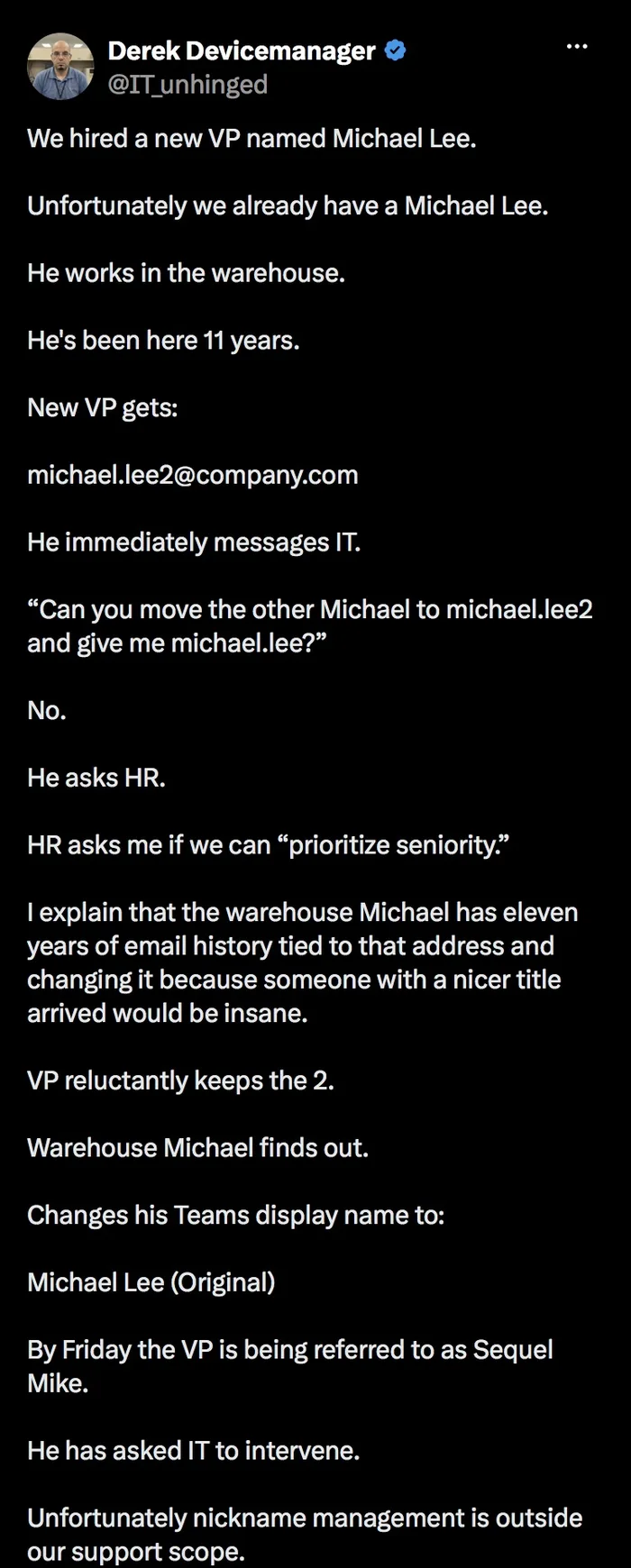 IT Worker Shares Workplace Conflict Over Email Addresses and Nicknames - Funny on Aviaclip