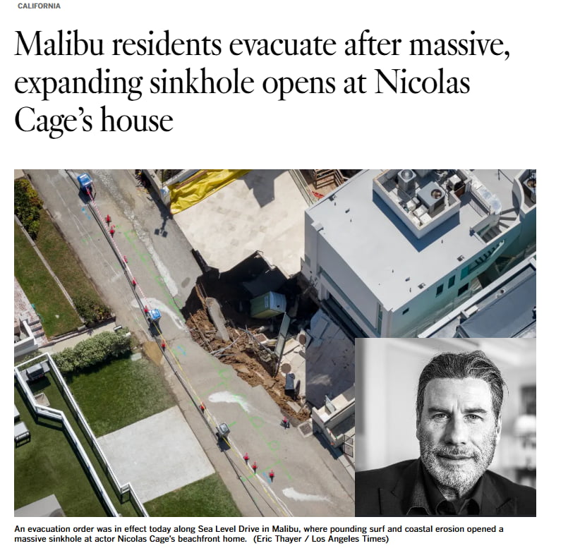 Massive Sinkhole Opens at Nicolas Cage's Malibu Beachfront Property