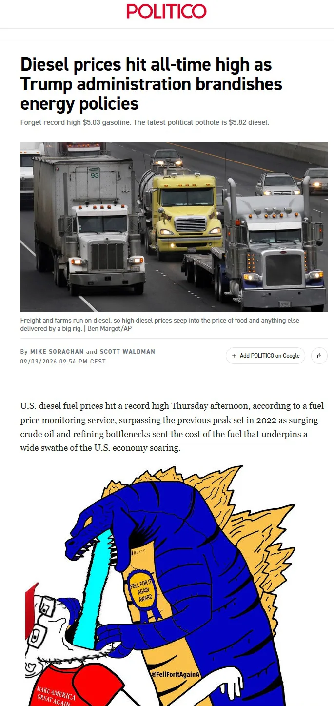 Satirical Meme Pairs Politico Headline with Godzilla Illustration - Memes on Aviaclip