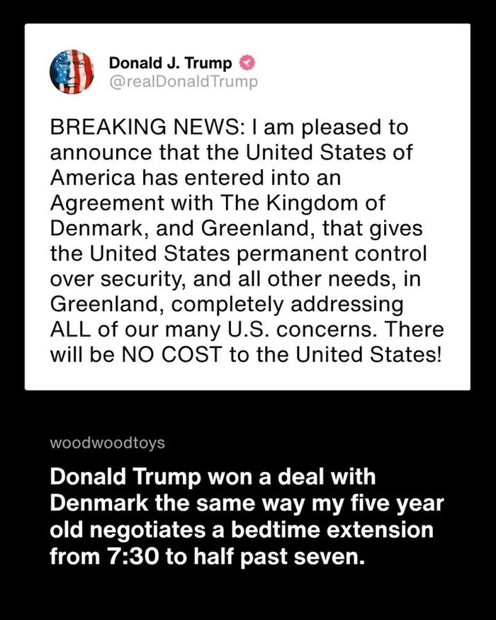 Social Media Post Compares Trump's Greenland Announcement to Child's Negotiation - Memes on Aviaclip