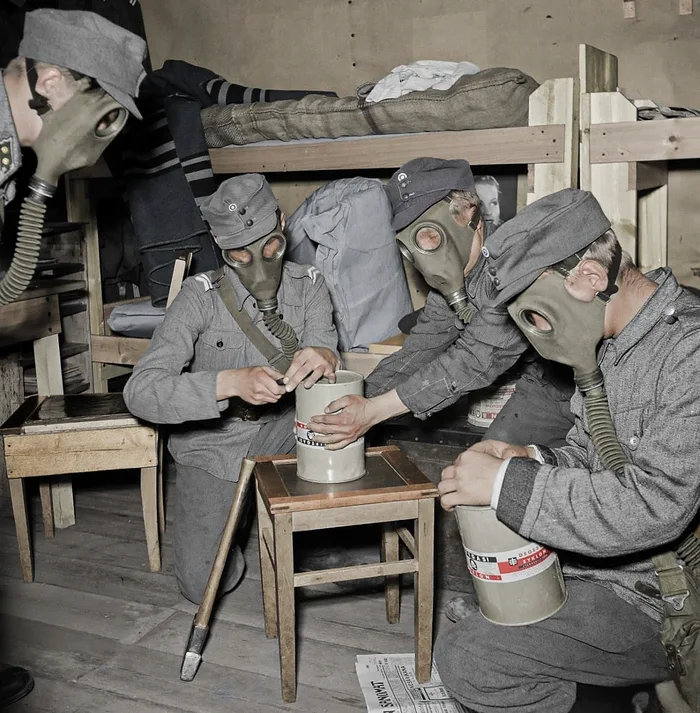Historical Photograph of Soldiers Using Zyklon B for Delousing