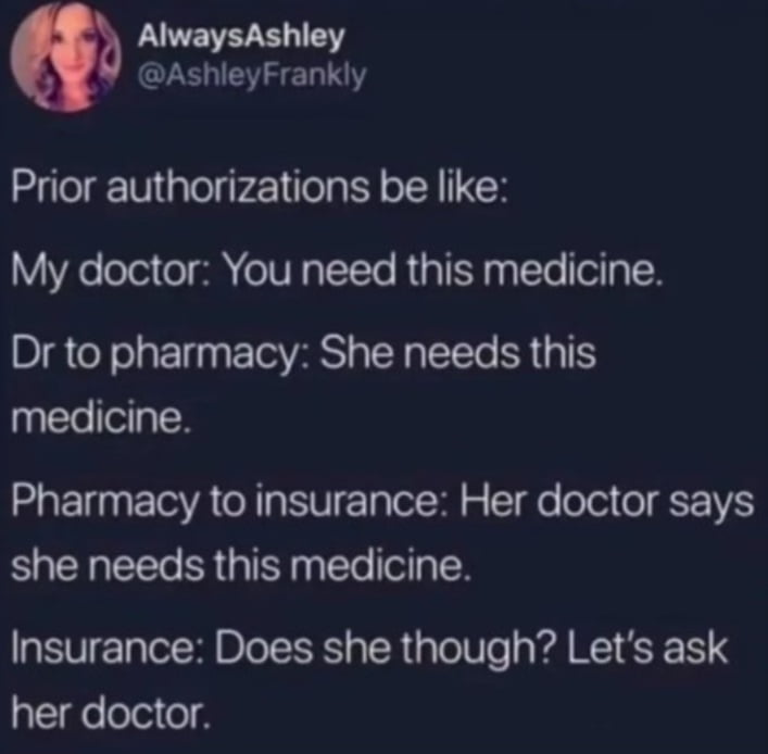 A Satirical Look at the American Healthcare Prior Authorization Process - Memes on Aviaclip