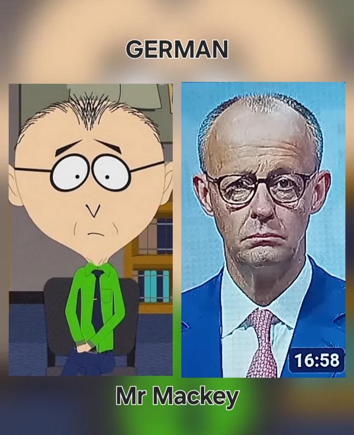 Side-by-Side Comparison of Mr. Mackey and a German Politician - Funny on Aviaclip