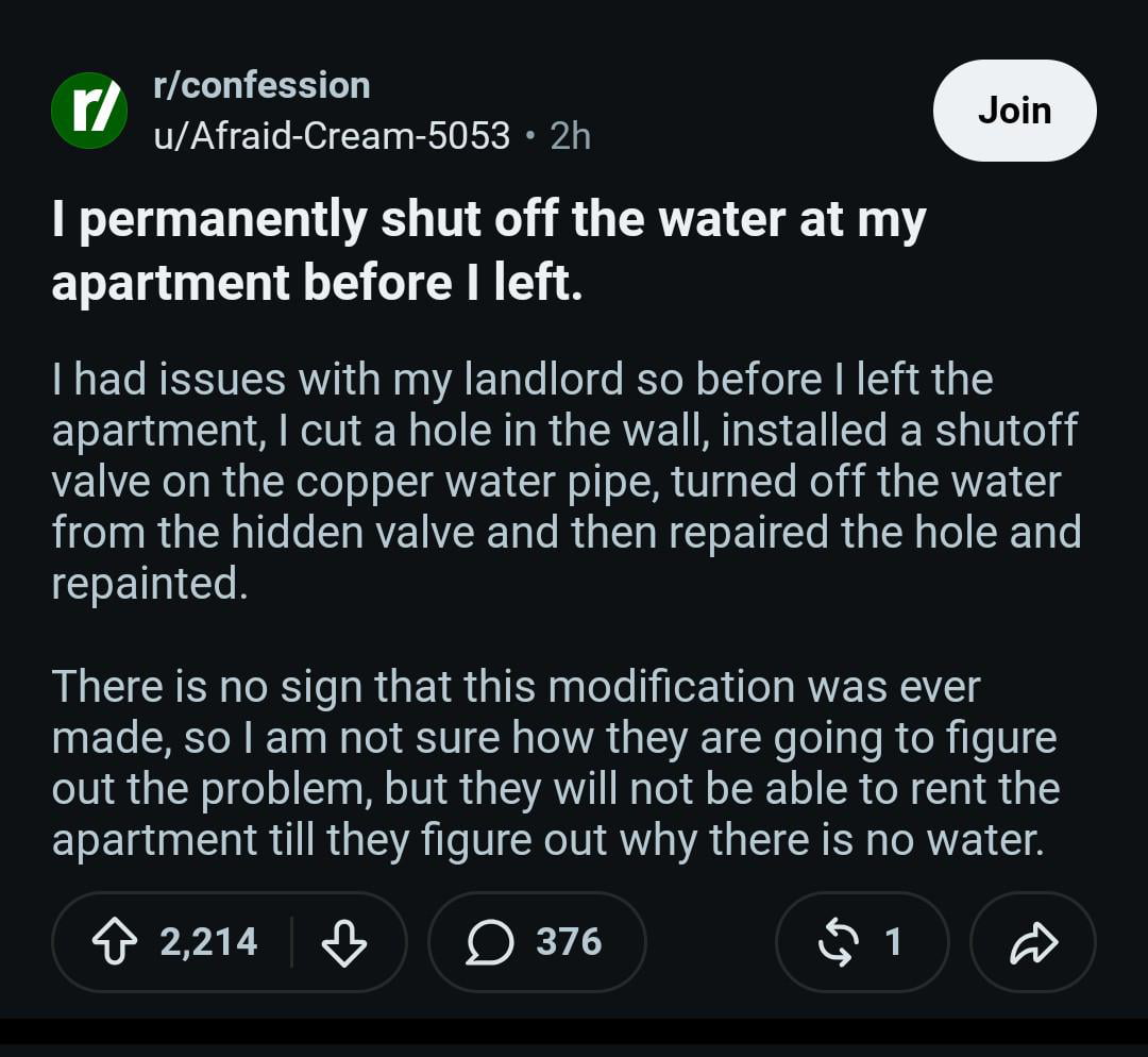 Former Tenant Confesses to Sabotaging Apartment Water Supply Before Moving Out - Funny on Aviaclip