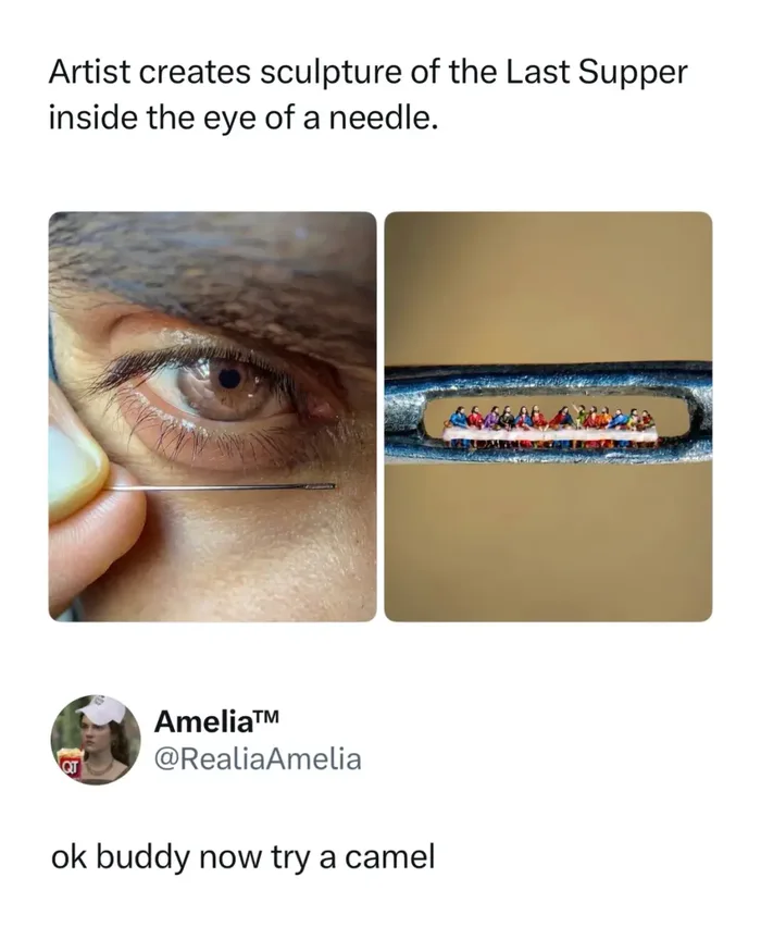 Micro-Sculpture of The Last Supper Inside a Needle's Eye - Interesting on Aviaclip