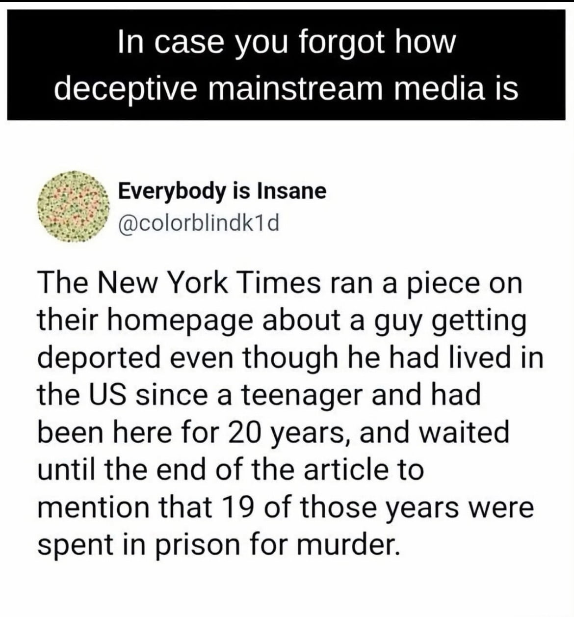 Social Media Post Criticizes New York Times Reporting Practices