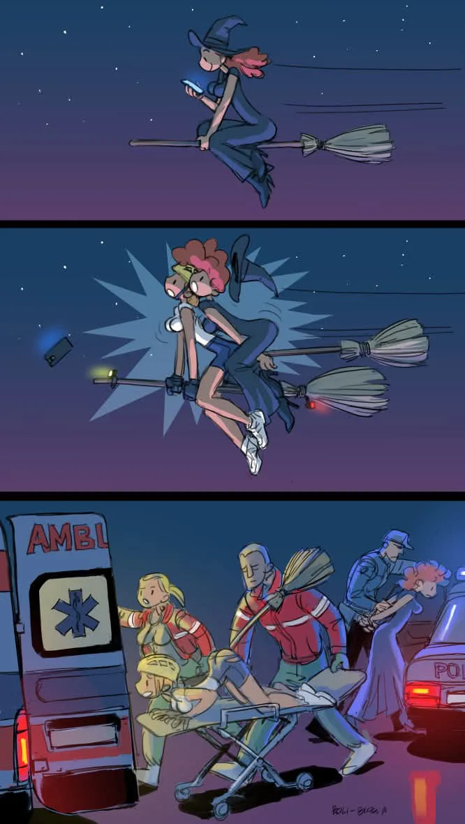 The Unfortunate Consequences of Texting While Flying a Broomstick - Funny on Aviaclip