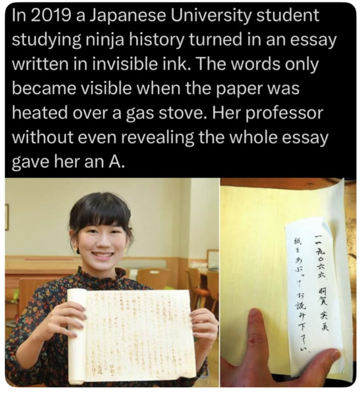 University Student Submits Ninja History Essay in Invisible Ink