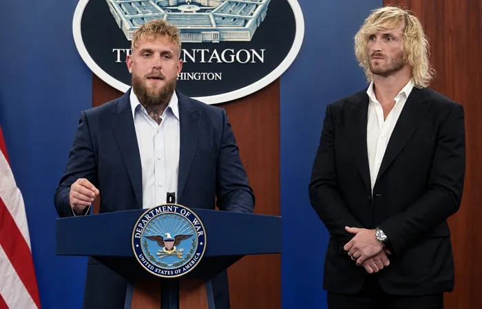 Jake and Logan Paul Appear at a Modified Pentagon Press Podium