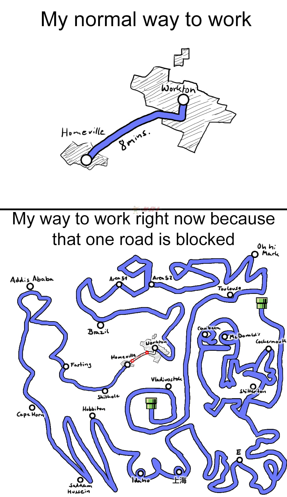 The Absurd Reality of Taking a Detour - Funny on Aviaclip