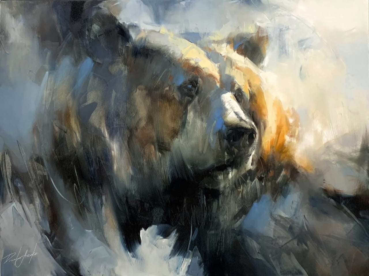 A Striking Impressionist Oil Painting of a Grizzly Bear - Interesting on Aviaclip