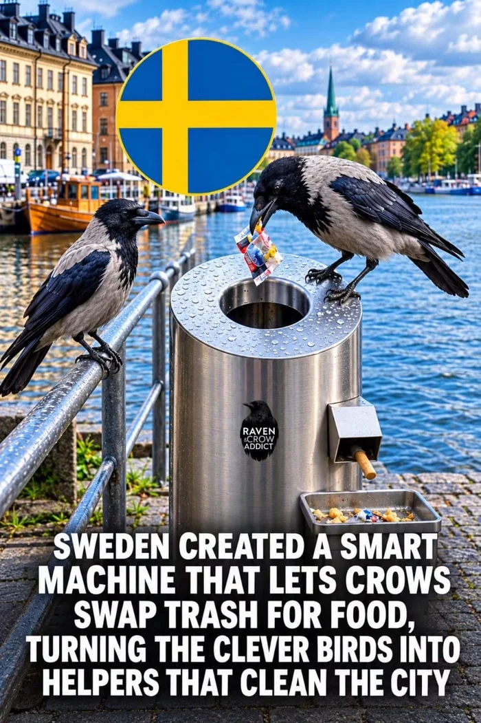AI-Generated Image Depicts Crow-Operated Trash Recycling Concept
