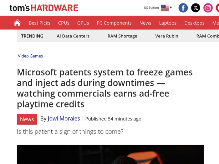 Microsoft Patents System to Inject Ads into Video Games