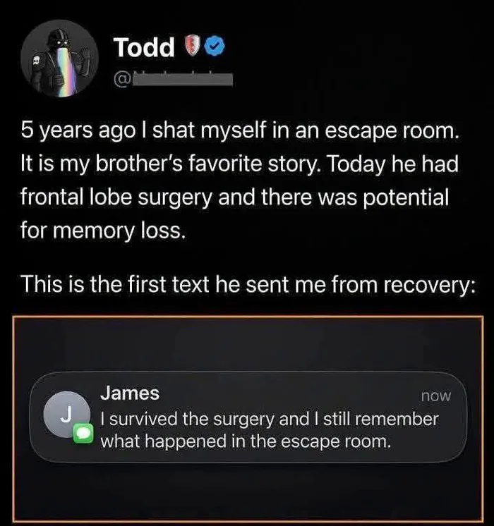 A Brother's Hilarious First Text After Brain Surgery