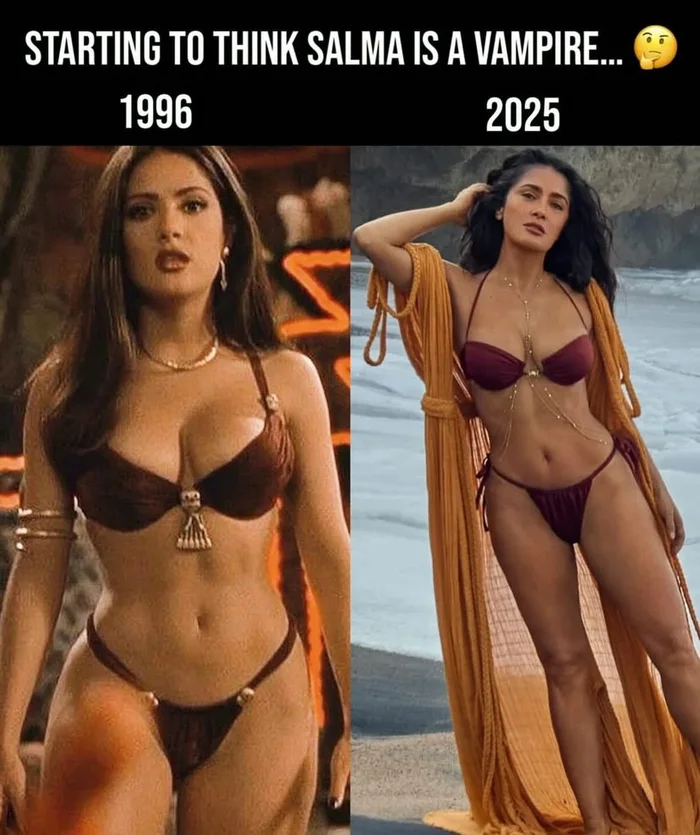 A Comparison of Salma Hayek Across Three Decades