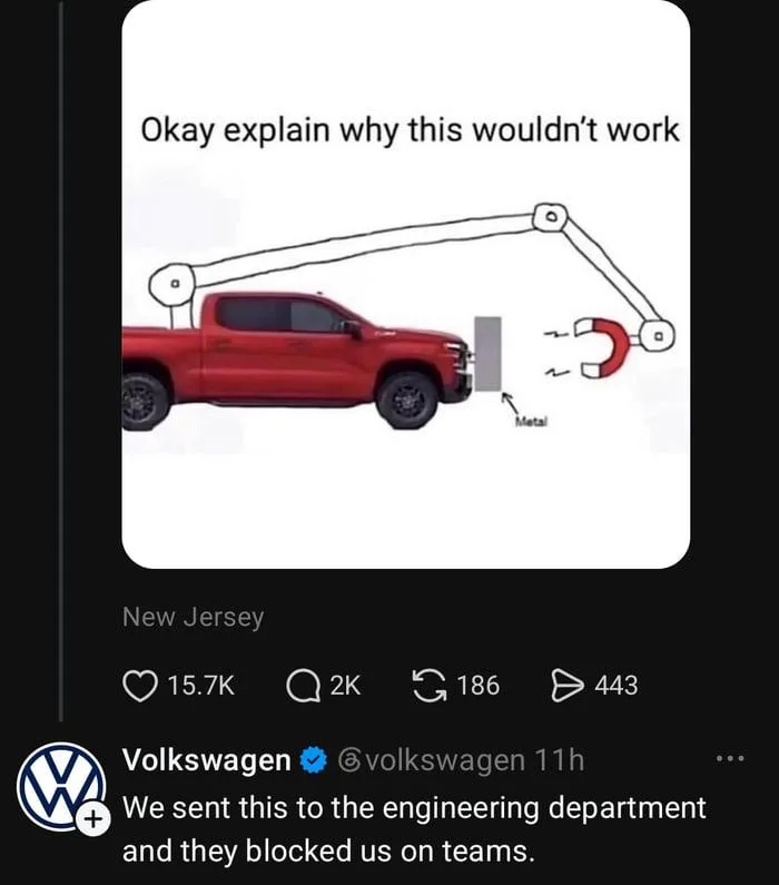 Volkswagen's humorous response to a viral perpetual motion machine meme - Funny on Aviaclip