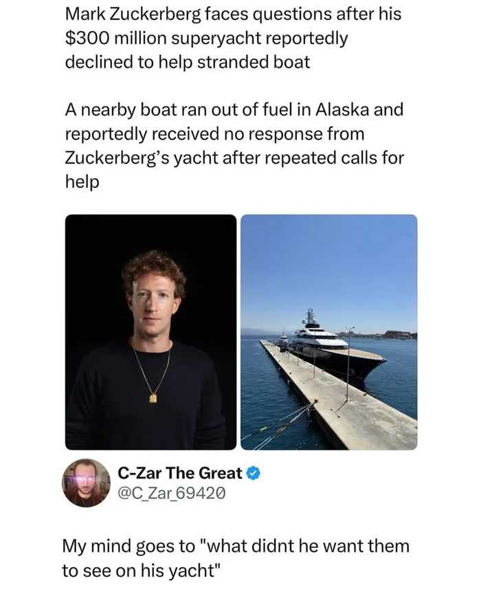 Reports Surface of Mark Zuckerberg's Superyacht Ignoring Distress Calls